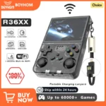 BOYHOM R36XX retro handheld game console front view with screen on