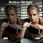 Close-up of camera lens and control buttons