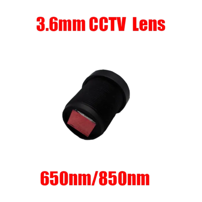 Front view of 3.6mm M12 fixed focus CCTV lens with IR filter