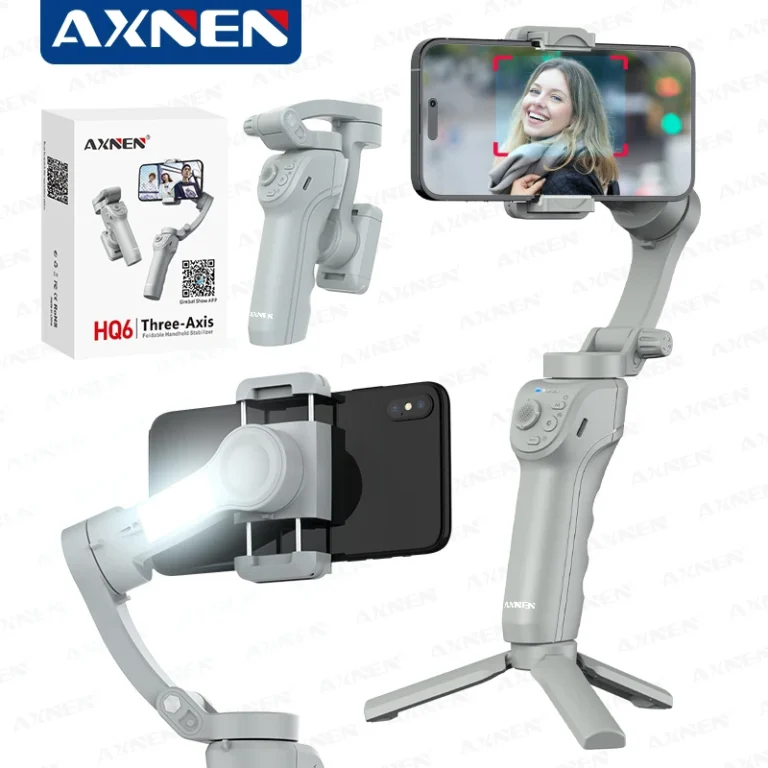 AXNEN HQ6 handheld 3-axis smartphone gimbal with fill light front view