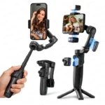 3-axis handheld gimbal stabilizer with built-in extension rod and wireless microphone