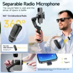 Wireless omnidirectional microphone detached from handheld gimbal