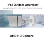 Close-up of JIENUO 4K AHD bullet camera lens and IR LEDs