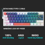 K500-B61 Machenike Mini Mechanical Keybaord 60% Form Factor 61Keys Gaming Keybaord Wired Full Key Hot-Swappable RGB Backlit - Image 5