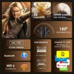 KaiAqua HY320 4K Projector 1080P HD 390ANSI Android 13 Portable WiFi 6 BT5.0 Outdoor Theater HiFi Speaker Home Cinema Projectors - Image 4