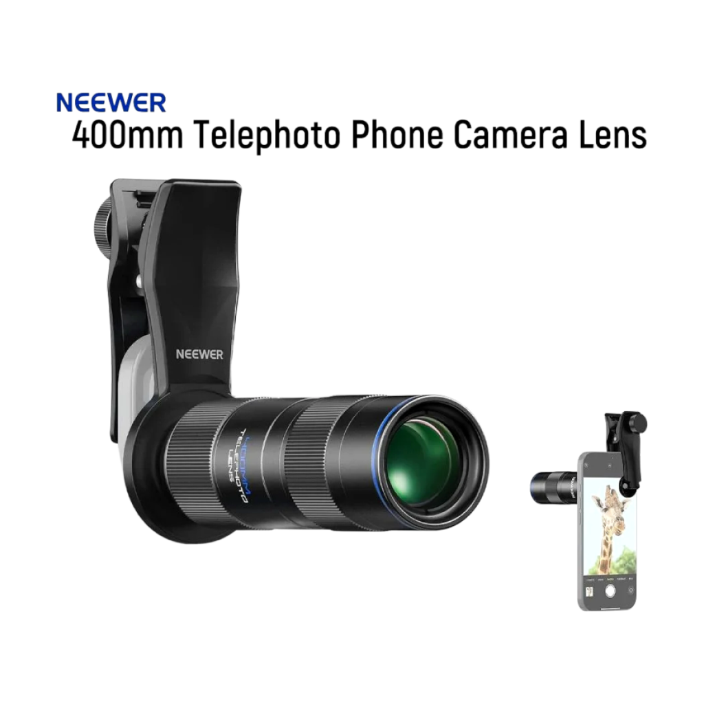 NEEWER 400mm telephoto phone camera lens with 17mm threaded clip on smartphone