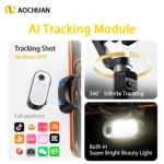 Folded compact size of AOCHUAN Smart X3 gimbal with smartphone mounted