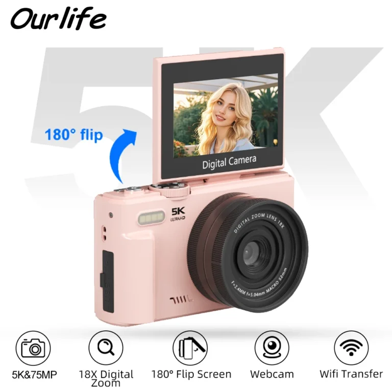 Ourlife 5K digital vlog camera with 180 degree flip screen front view