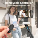 Close-up of QAML A6 gimbal mount holder with smartphone attached