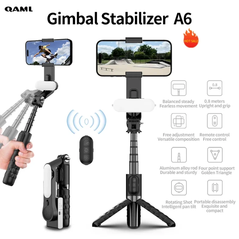 QAML A6 1-axis handheld gimbal stabilizer with selfie stick and wireless remote