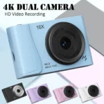 4K digital camera front view with lens and screen
