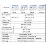 Samsung EVO Plus MicroSD card showing storage options