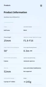 Close-up of SGimage 25mm f1.8 lens aperture blades