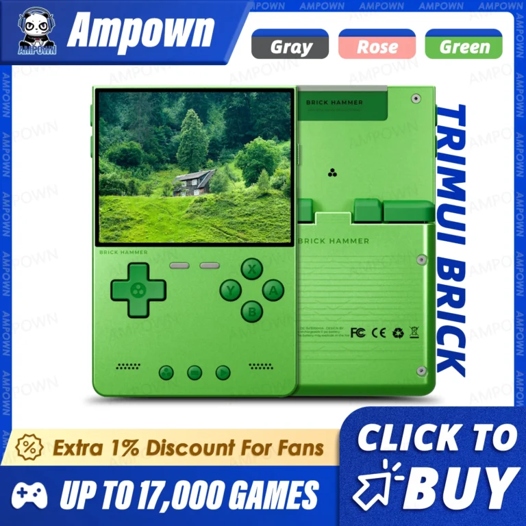 TRIMUI BRICK Hammer handheld console front view showing 3.2 inch IPS screen and controls