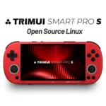 Trimui Smart Pro S handheld game console front view with screen on