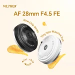 VILTROX 28mm F4.5 lens compact design next to camera body