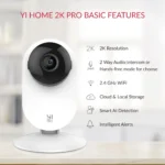 YI Pro 2K camera mounted indoors showing lens detail